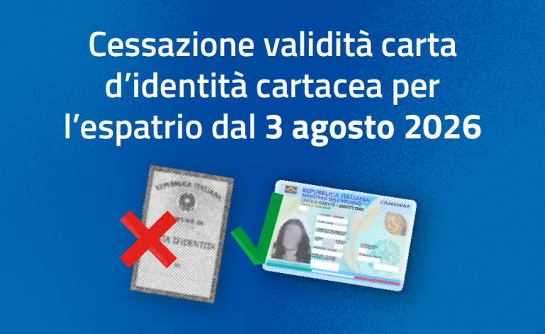 Cessazione validità carta d’identità cartacea per l’espatrio dal 03 agosto 2026.
